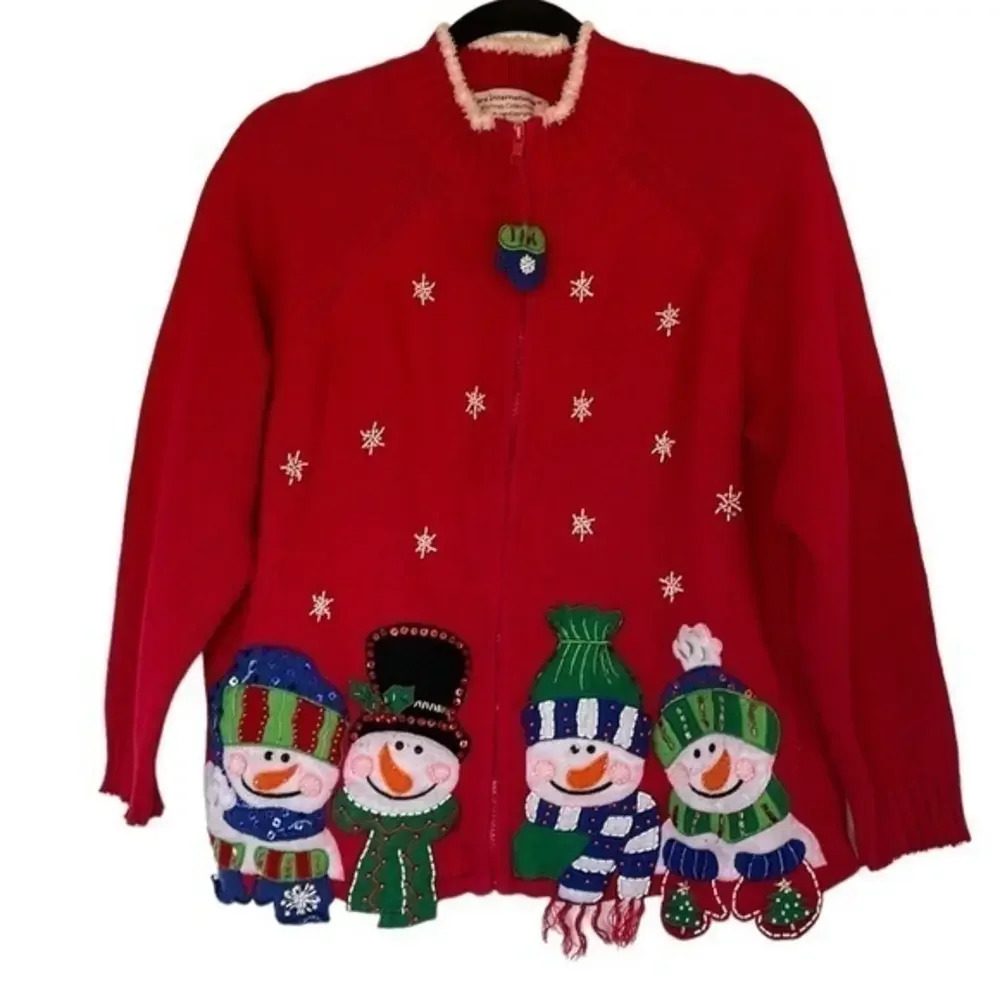 Tiara International Christmas Collection Snowman Zip Up‎ Sweater Size La…
